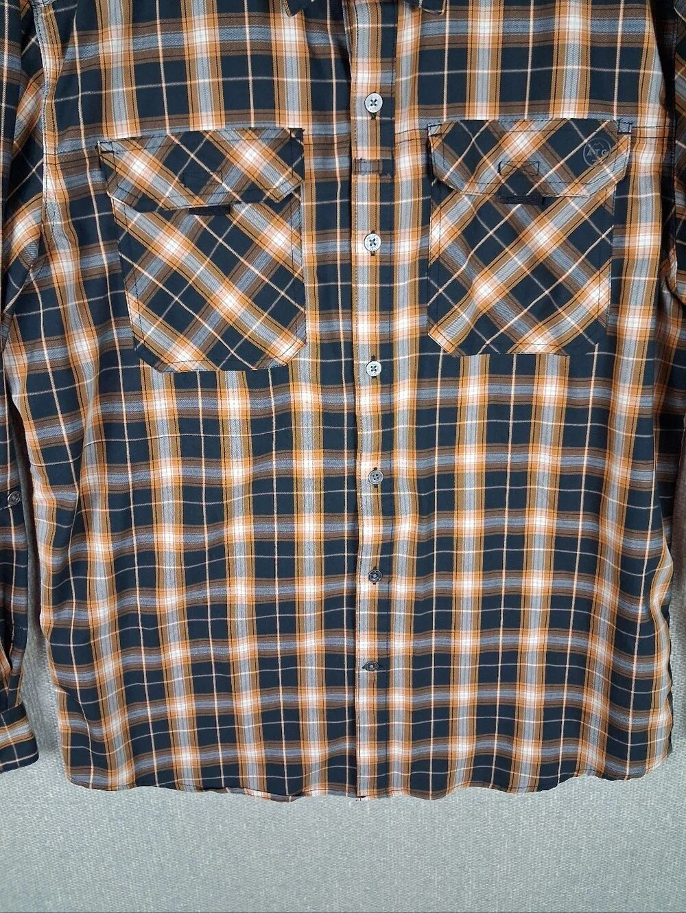 ATG All Terrain Gear Button-Down Shirt Mens Large Orange Black Plaid Long Sleeve